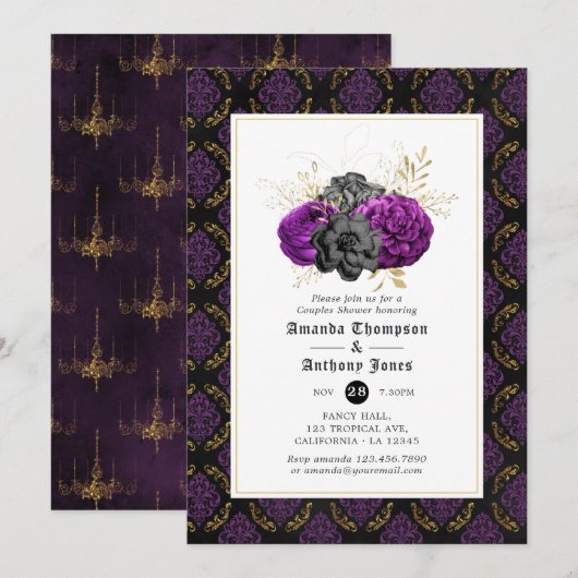Invitation Mariage gothique floral pour couples (Devant / Derrière)