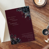 Invitation Mariage gothique foncé Floral Bourgogne