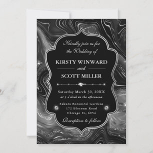 Invitation Mariage gothique glamour au marbre noir pailleté é