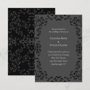Invitation Mariage gothique gris et noir