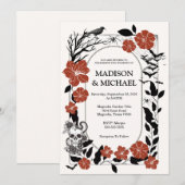 Invitation Mariage gothique Halloween noir et bordeaux (Devant / Derrière)