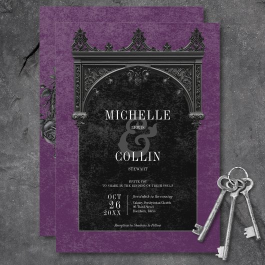 Invitation Mariage gothique noir avec arche et roses noires v