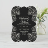 Invitation Mariage gothique noir blanc dentelle (Debout devant)