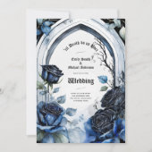 Invitation Mariage gothique Noir Bleu Rose Arch Alternative (Devant)