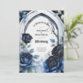 Invitation Mariage gothique Noir Bleu Rose Arch Alternative (Debout devant)