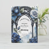 Invitation Mariage gothique Noir Bleu Rose Arch Alternative (Debout devant)