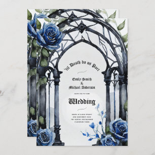 Invitation Mariage gothique Noir Bleu Rose Arch Alternative