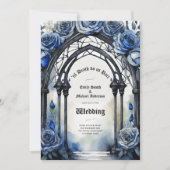 Invitation Mariage gothique Noir Bleu Rose Arch Alternative (Devant)