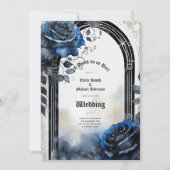 Invitation Mariage gothique Noir Bleu Rose Arch Alternative (Devant)