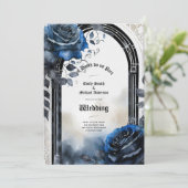 Invitation Mariage gothique Noir Bleu Rose Arch Alternative (Debout devant)