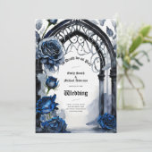 Invitation Mariage gothique Noir Bleu Rose Arch Alternative (Debout devant)