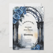 Invitation Mariage gothique Noir Bleu Rose Arch Alternative (Devant)