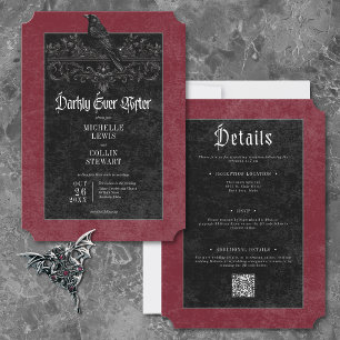 Invitation Mariage gothique noir corbeau vin sombrement pour