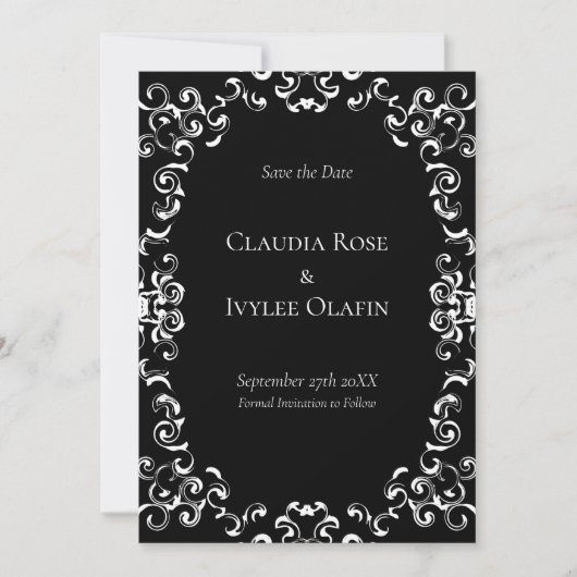 Invitation Mariage gothique noir et blanc (Devant)