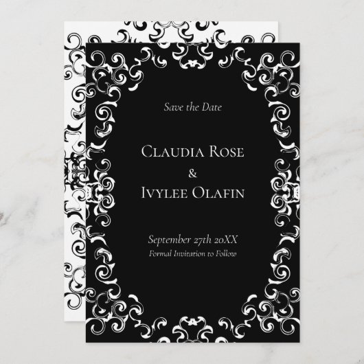 Invitation Mariage gothique noir et blanc (Devant / Derrière)