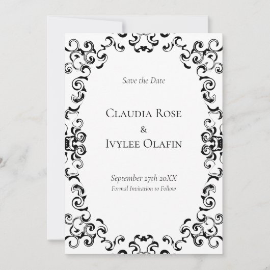 Invitation Mariage gothique noir et blanc (Devant)