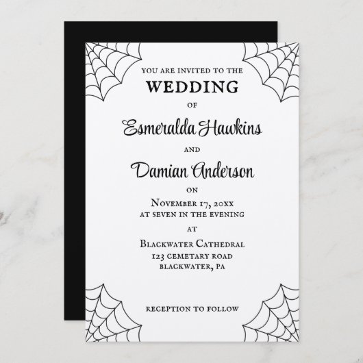 Invitation Mariage gothique noir et blanc (Devant / Derrière)