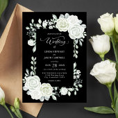 Invitation Mariage gothique noir et blanc Rose tropical