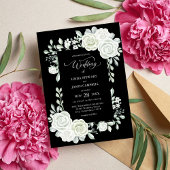 Invitation Mariage gothique noir et blanc Rose tropical