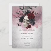 Invitation Mariage gothique noir et bordeaux crâne et chauves (Devant)