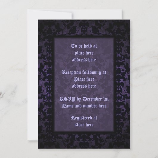 Invitation Mariage gothique noir et violet (Dos)