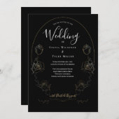 Invitation Mariage gothique noir floral (Devant / Derrière)