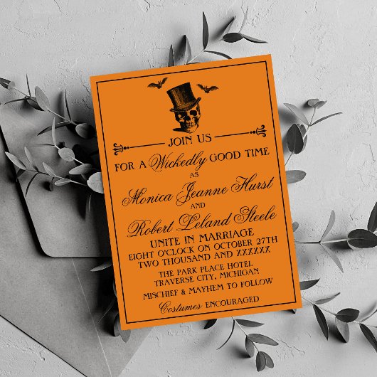 Invitation Mariage gothique noir orange d'Halloween