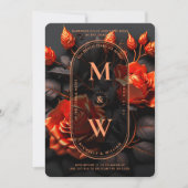 Invitation Mariage gothique noir orangé Floral Boho (Devant)