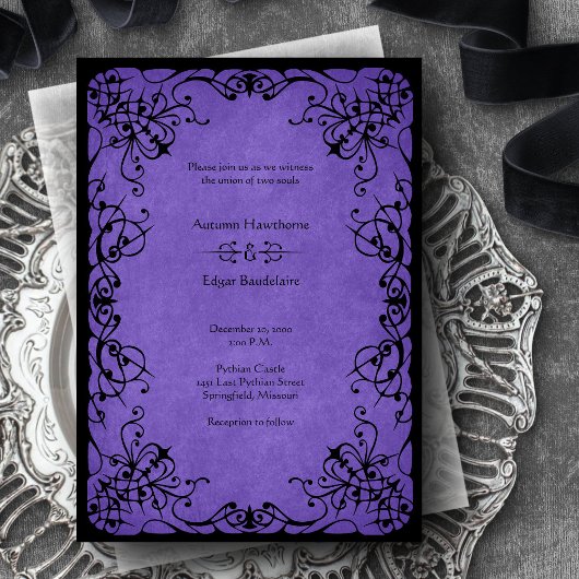 Invitation Mariage gothique noir pourpre