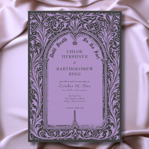 Invitation Mariage gothique noir pourpre médiéval jusqu'à la 