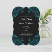 Invitation Mariage gothique noir Rose turquoise (Debout devant)