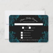 Invitation Mariage gothique noir Rose turquoise Réponse RSVP (Devant)
