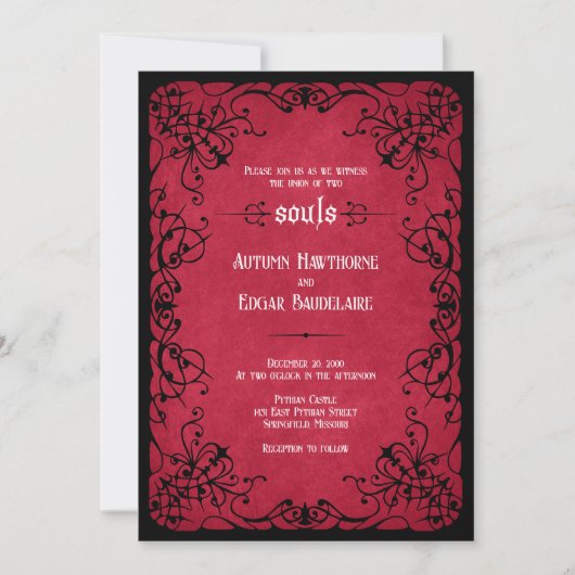 Invitation Mariage gothique noir rouge (Devant)