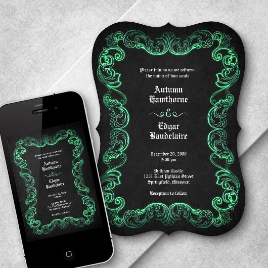 Invitation Mariage gothique noir vert