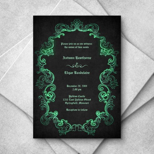 Invitation Mariage gothique noir vert