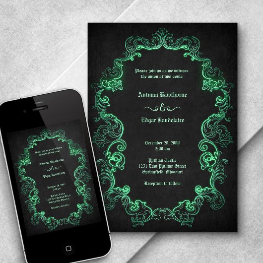Invitation Mariage gothique noir vert