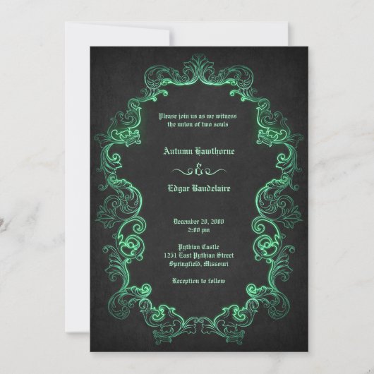 Invitation Mariage gothique noir vert (Devant)