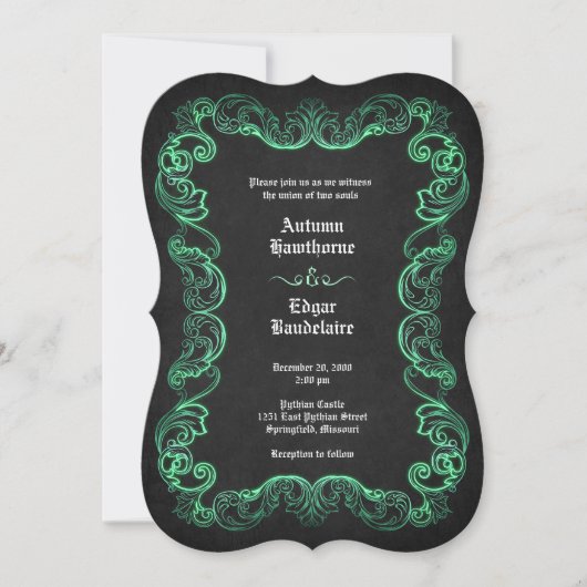 Invitation Mariage gothique noir vert (Devant)