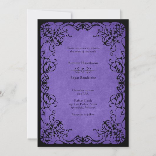 Invitation Mariage gothique noir violet (Devant)