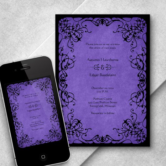 Invitation Mariage gothique noir violet
