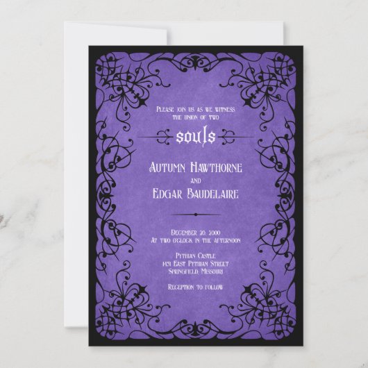 Invitation Mariage gothique noir violet (Devant)