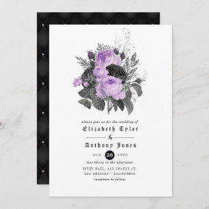 Invitation Mariage gothique noir violet et argenté