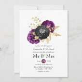 Invitation Mariage gothique noir violet et or (Devant)