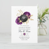 Invitation Mariage gothique noir violet et or (Debout devant)