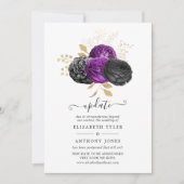 Invitation Mariage gothique noir violet et or (Devant)