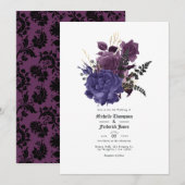 Invitation Mariage gothique noir violet or (Devant / Derrière)