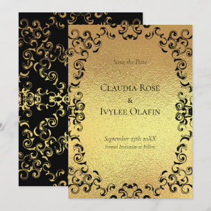 Invitation Mariage gothique or et noir