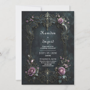 Invitation Mariage Gothique Orné Rose Pourpre Filigrane