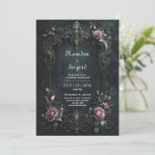 Invitation Mariage Gothique Orné Rose Pourpre Filigrane (Debout devant)