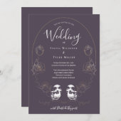 Invitation Mariage gothique pourpre fleuri du crâne (Devant / Derrière)